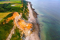 Coastal erosion on Cliffs of Saint-Juin Bruneval, aerial view, Normandy, France. August.