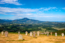 Discoidal steles (gravestones)  at Col des Troix Croix, near Ainhoa, the french Basque country, France. August.