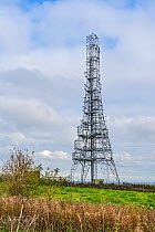 Television radio / telephone mast on Pale Hights hill above Delamere Forest, Cheshire, UK. October, 2020.