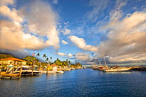 Boats in Lahaina harbour in the late afternoon light, Maui, Hawaii.