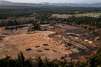 Aerial view of logging operations, Vancouver Island, British Columbia, Canada. February, 2021.