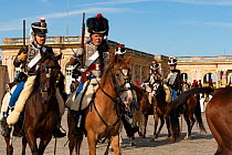 Hussard from the 2nd Regiment. First Empire reenactment for the bicentenary anniversary of Napoleon Bonaparte's death, Chateau de Versailles, France.  2021