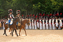Hussards from the 2nd Regiment. First Empire reenactment for the bicentenary anniversary of Napoleon Bonaparte's death, Chateau de Versailles, France.  2021