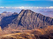 View towards Blaven mountain from Sgurr Dearg on the Cuillin Ridge, Isle of Skye, Scotland, UK. October, 2021.