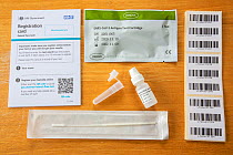 A Covid 19 Antigen test kit, UK. April, 2021.