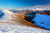 View towards the Helvellyn range from Sail hill in winter, Lake District National Park, Cumbria, UK. December, 2020.