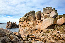 Weathered granite boulders along the coast, Peninnis Head, St Mary's, Scilly Isles, UK. September, 2020.