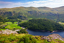 View looking down on Thirlmere reservoir from Raven Crag, Lake District National Park, Cumbria, UK. August, 2020.
