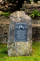 Plaque commemorating the life of Alfred Russell Wallace, co-founder of the theory of natural selection, who was born nearby,  near St. Madoc's Church, Llanbadoc, Monmouthshire, Wales, UK. Septemb...