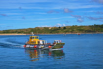 Foot passenger ferry boat crossing River Camel from Rock to Padstow, Cornwall, UK. September, 2021.