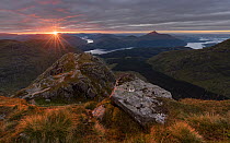 Summer sunrise from the summit of Ben Vane, looking east, Arrochar, Southern Highlands, Scotland. August, 2020.