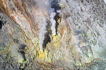 Aerial photo of sulphur and steam vents at Mount Iozan within the Kussharo caldera.  Hokkaido, Japan. March.