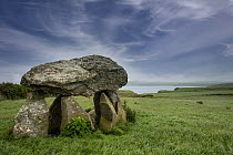 Carreg Samson burial chamber, a Neolithic Dolmen, overlooking the coast near Abercastle, Pembrokeshire, Wales. June, 2017.