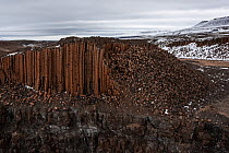 Towering basalt columns on clifftop, Putoransky State Nature Reserve, Putorana Plateau, Siberia, Russia. May, 2021.