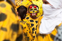 Local children wearing Jaguar costumes participating in a tradition called  'La Tigrada', a celebration dedicated to the Jaguar, Chilapa de Alvarez, Guerrero, Mexico.
