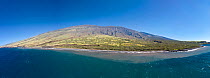 Panoramic view of the stony beach fronting the southern slopes of Haleakala Mountain, recent rains have washed soil from the slopes down gullies and into the ocean, creating a muddy ring that threaten...