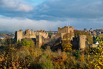 Ludlow Castle in autumn, a partially ruined Medieval fortication, Ludlow, Shropshire, England, UK. November, 2021.