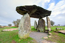 Pentre Ifan burial chamber, a dolmen dating from around 3500 BC with a 16 ton capstone, Nevern, Pembrokeshire, Wales, UK. February, 2022.