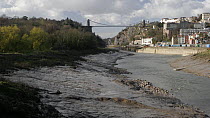 River Avon timelapse from low to high tide and day to night transition, view towards Clifton and the Suspension Bridge, Bristol, UK, March 2008.
