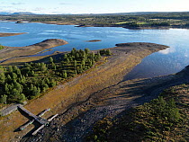 Hydroelectric power dam lake drought and massive power production.  Viken, Norway. August.