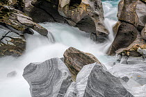 Marble rock formations carved by glacier melt water, Saltfjellet-Svartisen National Park, Norway. September.