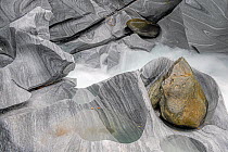 Marble rock formations carved by glacier melt water, Saltfjellet-Svartisen National Park, Norway. September.