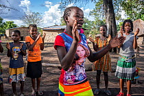 Group of girls participating in group activity at 'Girl's Club' in the village of Samora Rachel, Gorongosa National Park, Mozambique. June, 2018.