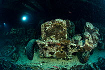 Fordson WOT3 truck located in cargo hold inside the SS Thistlegorm wreck, a British cargo steamship sunk by German bomber aircraft in 1941, Near  Ras Mohammed, Sinai Peninsula, Red Sea, Egypt.