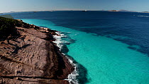 Aerial tracking shot of Granite coastline, Esperance, Western Australia.