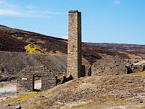 Ruins of old lead mine buildings, Old Gang Smelt Mills.  Swaledale, Yorkshire Dales National Park, UK. April.