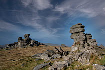 Great Staple Tor, an outcrop of exfoliated granite, near Princetown, Dartmoor, Devon, UK. January,  2022.