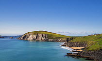 View of beach and coastline towards Slea Head, Dingle Peninsula, County Kerry, Republic of Ireland. September, 2022.