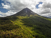 Aerial shot of Arenal volcano.  Alajuela, Costa Rica. February, 2019.