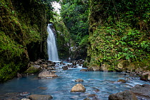 Las Gemelas, two waterfalls with blue water due to volcanic particles.  Bajos del Toro, Alajuela, Costa Rica.