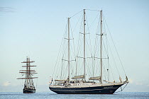 Eendracht, three-masted schooner from the Netherlands, 59 meters long with sail area of 1,300 square meters, built in 1989 at Damen shipyard, currently used on charter base as sail training ship, with...