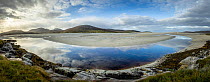 Luskentyre beach at low tide, Isle of Harris, Outer Hebrides, Scotland, UK. June, 2021. Stitched image.