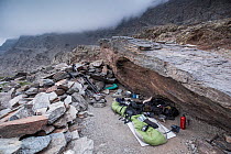Photographer's campsite during fieldwork on Iberian ibex.  Sierra Nevada National Park, Andalusia, Spain. July.