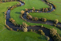 Aerial view of the meanders of the old Oise river, east of Condren, Hauts-de-France, France. October, 2022.