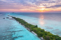 Sunset over Dhigurah Island, South Ari Atoll, Maldives, Indian Ocean. February, 2020.