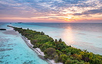 Sunset over Dhigurah Island, South Ari Atoll, Maldives, Indian Ocean. February, 2020.