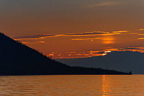 Sunset over the Holy Nose Peninsula, Lake Baikal, Siberia, Russia. October, 2021.