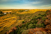Timelapse of mountain shadow moving over the confluence of the Limpopo and Shashe Rivers at the end of a summer day, Mapungubwe National Park, Greater Mapungubwe Transfrontier Conservation Area, South...