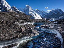 View of Baltoro Glacier and surrounding mountains,  Karakoram Mountains, Gilgit-Baltistan, Northern Pakistan. July, 2022.