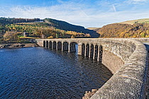 Stone road bridge across Caban-coch Reservoir, Elan Valley, Powys, Wales, UK. November, 2022.