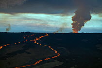 Lava flowing down northern slope of Mauna Loa Volcano during eruption, Big Island, Hawaii, USA. November, 2022.