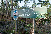 Signpost in Abaco National Park, Abaco Islands, Bahamas.