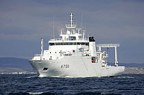 French Naval Hydrographic and Oceanographic Service ship 'Beautemps-Beaupr' in Douarnenez Bay, Brittany, France, Atlantic Ocean. January, 2005.
