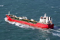Aerial view of 'Barbarica' chemical/oil tanker off the island of Groix, Morbihan, France, Atlantic Ocean. March, 2008.