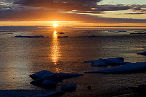 Midnight sun at 2am over the nearly ice-free Arctic Ocean, Barrow, Alaska, USA, Arctic Ocean. July 29th, 2012.The lack of ice is indicative of the loss of the Arctic sea ice cover.