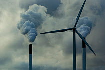 Wind turbines and coal power, Copenhagen, Denmark, December, 2009.